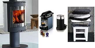 1.premie:
Jøtul ovn, F 473 SHD. En av verdens renest brennende ovner. Med toppmontering og dreieplate er det mulig å rotere den 360 grader. Verdi kr 26 230. Nespresso Pixie kaffemaskin og Aeroccino melkeskummer. Verdi kr 2000. Åtte sitteputer i saueskinn fra Shepherd. Verdi kr 3000. 1.premie:
Jøtul ovn, F 473 SHD. En av verdens renest brennende ovner. Med toppmontering og dreieplate er det mulig å rotere den 360 grader. Verdi kr 26 230. Nespresso Pixie kaffemaskin og Aeroccino melkeskummer. Verdi kr 2000. Åtte sitteputer i saueskinn fra Shepherd. Verdi kr 3000.