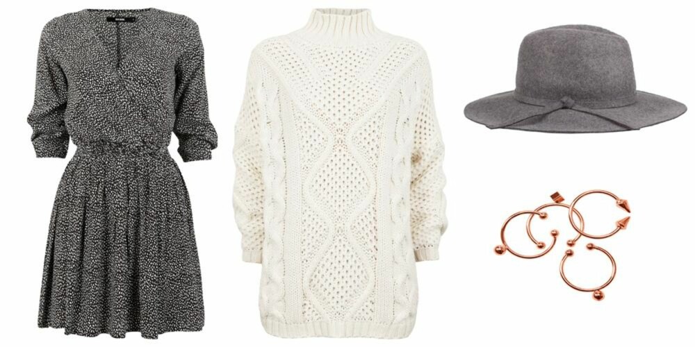 FÅ STILEN: Kjole fra Bik Bok, kr 199. Genser fra Lindex, kr 299. Hatt fra Nelly.com, kr 99. Ringer fra H&M, kr 59. FÅ STILEN: Kjole fra Bik Bok, kr 199. Genser fra Lindex, kr 299. Hatt fra Nelly.com, kr 99. Ringer fra H&M, kr 59.