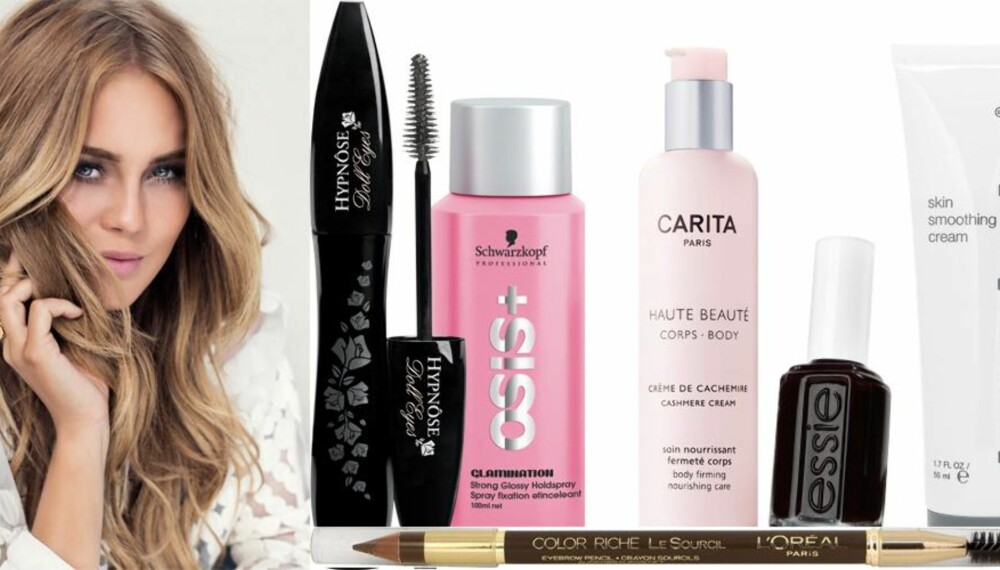 ANGELICAS BLIKK: Angelica Blick er en av Sveriges største bloggere, og har blant annet vunnet pris for "Årets internasjonale blogg" og "Beste festkledde". Fra venstre: Hypôse Doll Eyes Mascara, fra Lancôme, kr 249. Glamination Strong Glossy Holdspray fra OSIS+, kr 141. Carita Haute Beautè Body, kr 299. Essie Liquorice black, kr 99. Skin Smoothing Cream fra Dermalogica, kr 460. Colour Riche Le Sourcil fra L'Oréal Paris, kr 149. ANGELICAS BLIKK: Angelica Blick er en av Sveriges største bloggere, og har blant annet vunnet pris for "Årets internasjonale blogg" og "Beste festkledde". Fra venstre: Hypôse Doll Eyes Mascara, fra Lancôme, kr 249. Glamination Strong Glossy Holdspray fra OSIS+, kr 141. Carita Haute Beautè Body, kr 299. Essie Liquorice black, kr 99. Skin Smoothing Cream fra Dermalogica, kr 460. Colour Riche Le Sourcil fra L'Oréal Paris, kr 149.