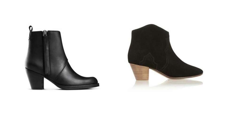 PÅ TÅHEV: Acne Pistol Boots, kroner 3200. Isabel Marant, kroner 3500. PÅ TÅHEV: Acne Pistol Boots, kroner 3200. Isabel Marant, kroner 3500.