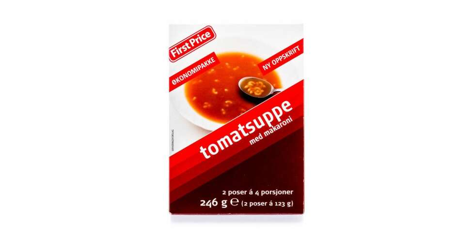 TEST AV POSESUPPE: First Price Tomatsuppe med makaroni. TEST AV POSESUPPE: First Price Tomatsuppe med makaroni.