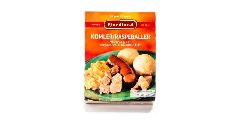 TEST AV FERDIGMAT: Fjordland komler/raspeballer med vossakorv og salt kjøtt. TEST AV FERDIGMAT: Fjordland komler/raspeballer med vossakorv og salt kjøtt.