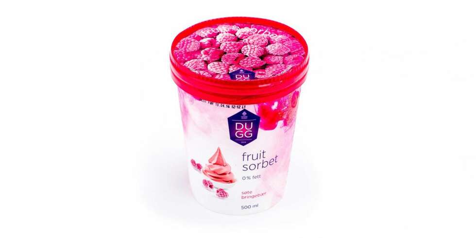 TEST AV ALTERNATIV IS: Dugg Fruit Sorbet Bringebær. TEST AV ALTERNATIV IS: Dugg Fruit Sorbet Bringebær.