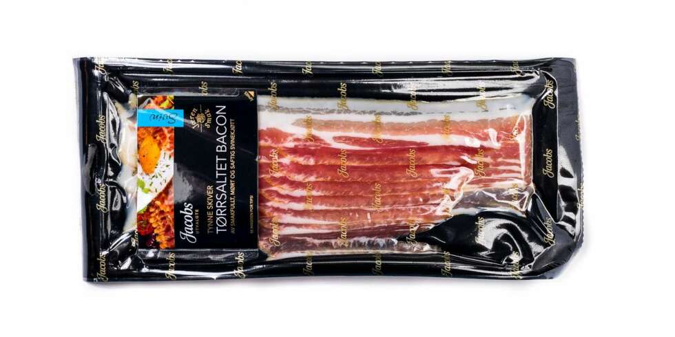 TEST AV BACON: Jacobs utvalgte tørrsaltet bacon i tynne skiver. TEST AV BACON: Jacobs utvalgte tørrsaltet bacon i tynne skiver.