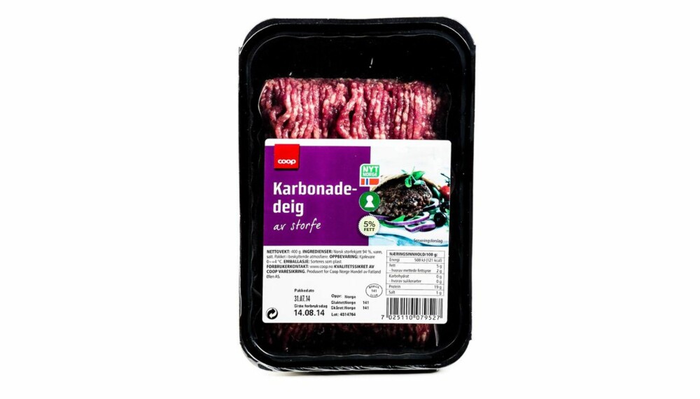 TEST AV KARBONADEDEIG: Coop karbonadedeig av storfe. TEST AV KARBONADEDEIG: Coop karbonadedeig av storfe.
