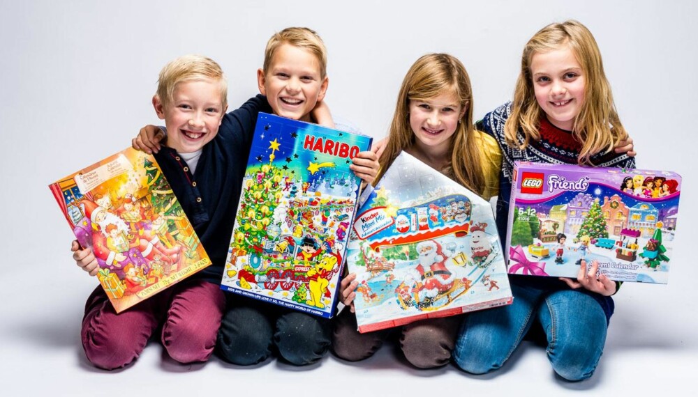 TESTET JULEKALENDERE: Brage Andersen Rognlien (9), Isak Tynes Johansen (9), Ada Sexe (9) og Charlotte Amalie Berentsen (8) har forhåndsåpnet noen av årets ferdiglagde julekalendere. TESTET JULEKALENDERE: Brage Andersen Rognlien (9), Isak Tynes Johansen (9), Ada Sexe (9) og Charlotte Amalie Berentsen (8) har forhåndsåpnet noen av årets ferdiglagde julekalendere.