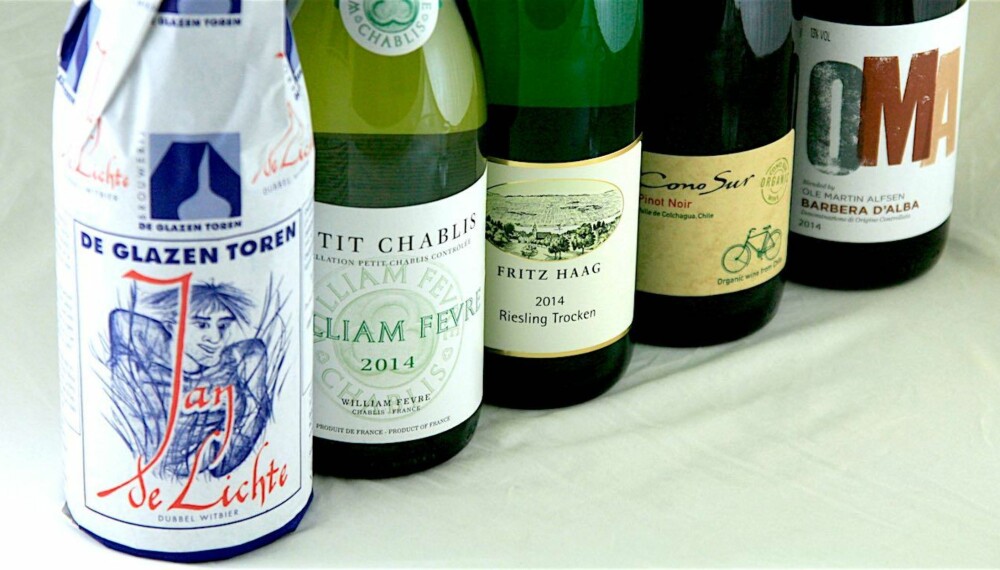 ØL OG VIN: Vi har plukket ut øl, hvitvin og rødvin som er ypperlig til torsk og skrei. FOTO: Arnie Stalheim ØL OG VIN: Vi har plukket ut øl, hvitvin og rødvin som er ypperlig til torsk og skrei. FOTO: Arnie Stalheim