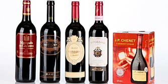 RØDVIN: Marqués de Cáceres Vendimia Seleccionada 2004, Brolo di Campofiorin 2005, Masi Campofiorin 2005 og J.P Chenet Cabernet Syrah. RØDVIN: Marqués de Cáceres Vendimia Seleccionada 2004, Brolo di Campofiorin 2005, Masi Campofiorin 2005 og J.P Chenet Cabernet Syrah.