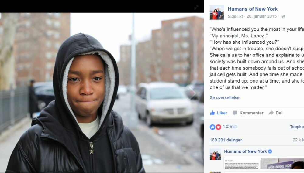 STARTEN: Det var slik det startet. Vidal Chastenet fortalte om rektoren sin på Humans of New York sin Facebookside.