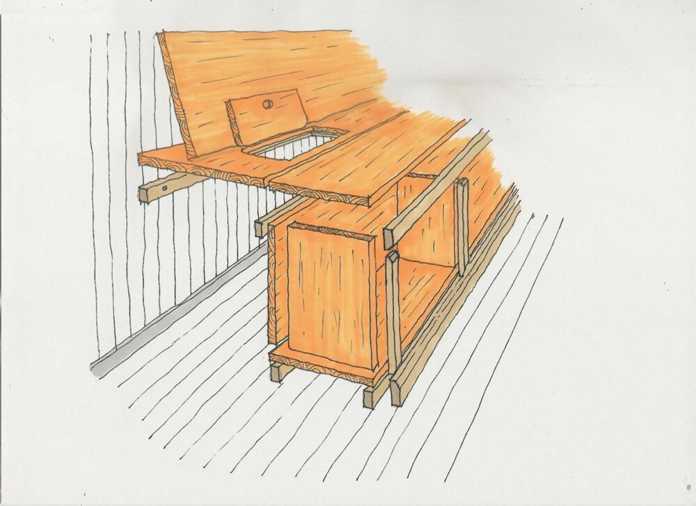MULTIBENK: Med enkle grep og smarte inndelinger har hytteeieren laget en sofabenk til flere formål.