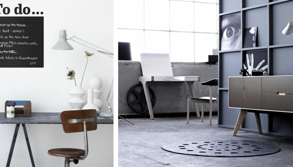 FULL KONTROLL: Huskelisten fra Hviit.no limt rett på veggen er ypperlig på hjemmekontoret. Et skrivebord trenger ikke ta hele rommet, velg et kompakt design, som dette fra Bolia, som har plass til det viktigste.