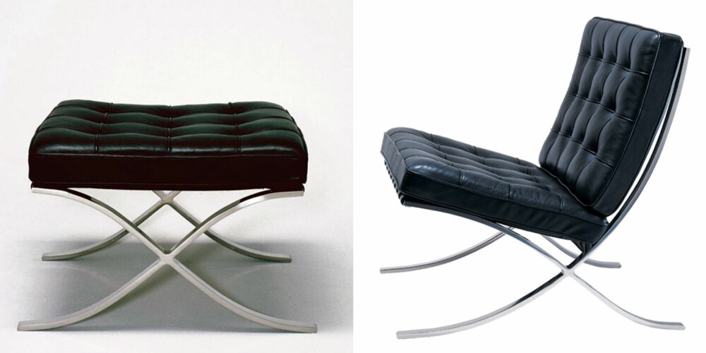 LESS IS MORE: - Å designe en stol er veldig vanskelig. Det er nesten lettere å designe en skyskraper, sa van der Rohe. Enten det dreide seg om en bygning eller en stol, bestrebet han seg på å redusere objektet til dets essensielle elementer; «Less is more», som han selv uttrykte det. Barcelonastolen er et av verdens mest kopierte møbler. Stol: MR90 «Barcelonastolen» (1929). Produsent: Knoll. Design: Ludwig Mies van der Rohe.