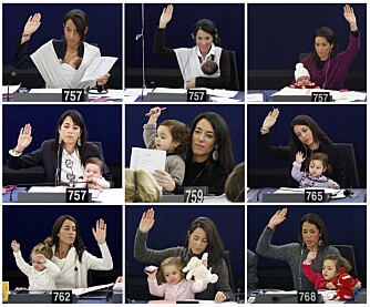 MAKTENS SAL: Vittoria og mamma i full sving i Europaparlamentet.