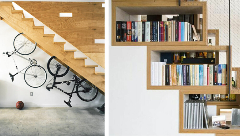 TENK NYTT: Det kan være et smart trekk å utnytte plassen under trappen til oppbevaring.
