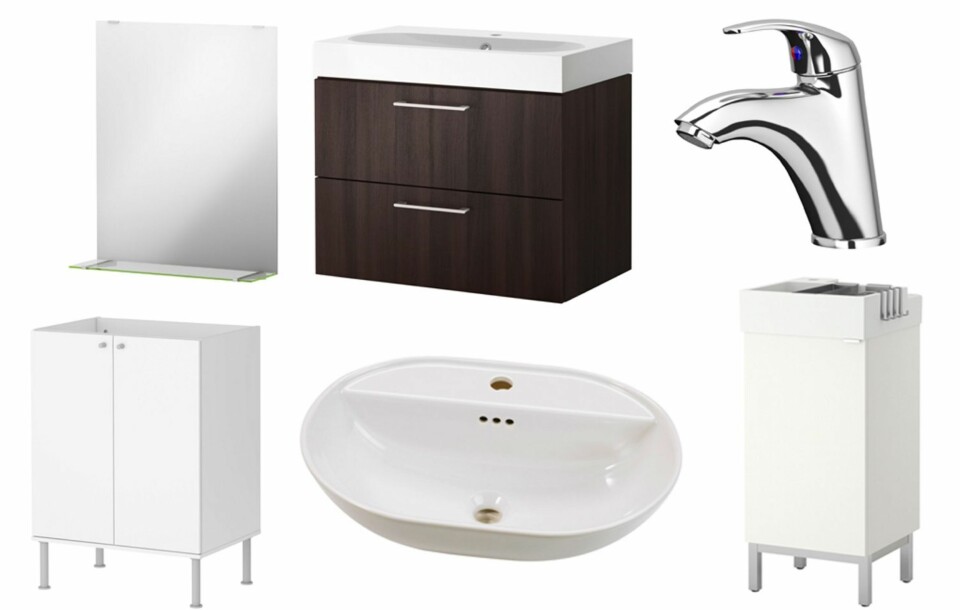 RIMELIG: På Ikea finnes det mange rimelige baderomsmøbler, servanter og blandebatteri.