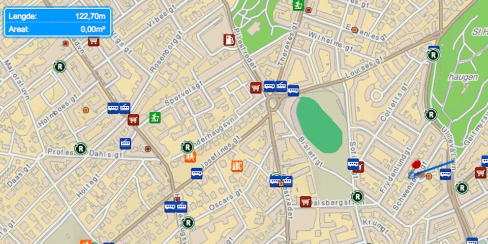IKKE AKKURAT KASTEAVSTAND: Ikke noe i veien med kastearmen din om du klarer å kaste de 122 meterne det er fra denne boligen og til St. Hanshaugen.