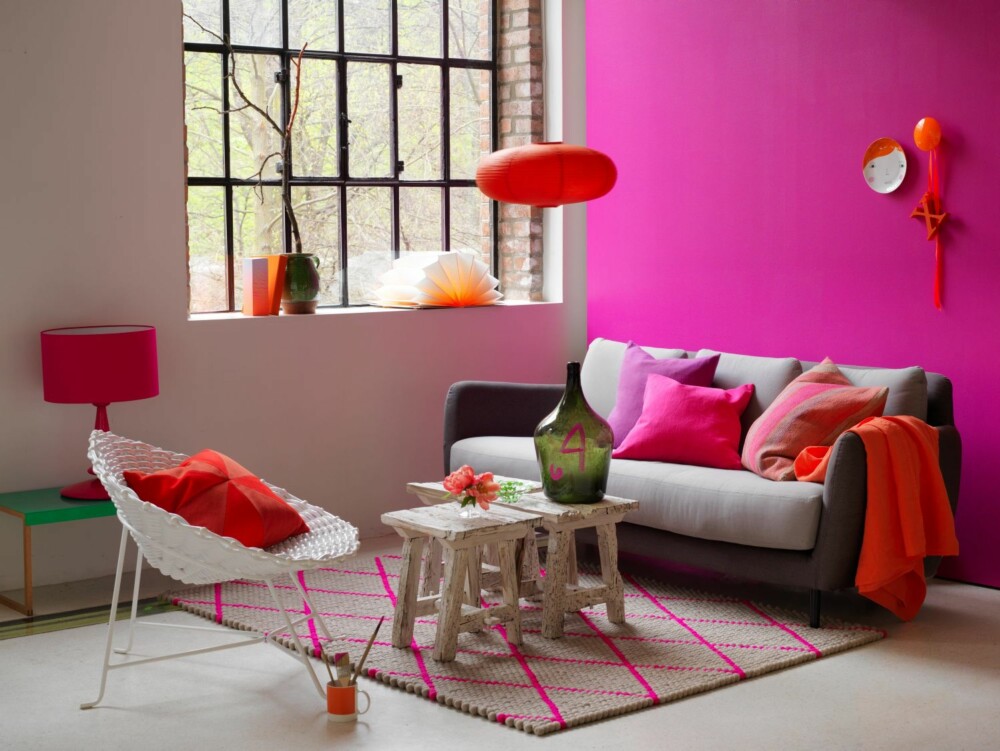 SPLITTET KOMPLEMENTÆR: Her er det skapt liv og røre med rosa, oransje og grønn. SPLITTET KOMPLEMENTÆR: Her er det skapt liv og røre med rosa, oransje og grønn.