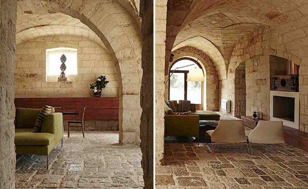 RUSTIKK IDYLL: De gamle, originale veggene gir et autentisk preg til Villa Pizzorusso. Kombinasjonen med nye møbler gir en spennende kontrast.