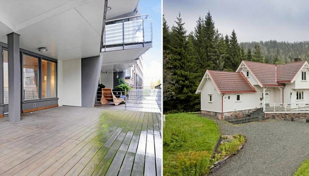 TIL SALGS: For 2 920 000 kroner kan du velge mellom en 45 kvm leilighet på Aker Brygge eller 153 kvm villa i Skien.