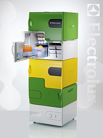 LEGO-LIGNENDE: "Flatshare" er et modulbasert kjøleskap i flere etasjer. køleskapet gikk til topps i Electrolux¿ globale designkonkurranse Design Lab 2008. LEGO-LIGNENDE: "Flatshare" er et modulbasert kjøleskap i flere etasjer. køleskapet gikk til topps i Electrolux¿ globale designkonkurranse Design Lab 2008.