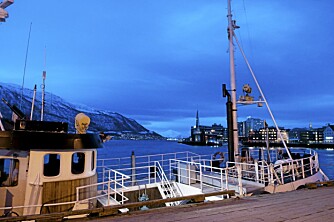 TROMSØ HAVN: Badebåten har sitt hjem i Tromsø-havn, her kan du finne den når den ikke er ute på polarsafari.