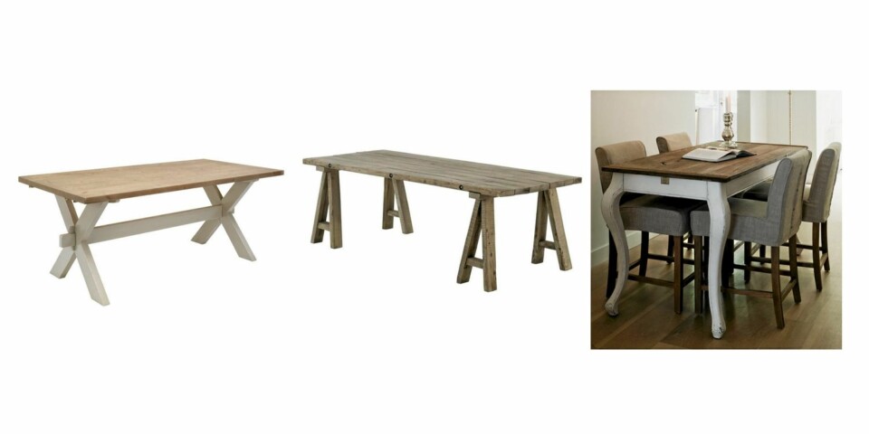 RUSTIKT: Bord i rustikk stil fra Bohus kr 3999, Living kr 5995, Riviera Maison kr 11234