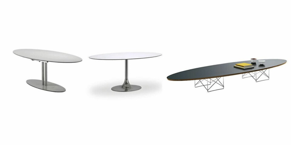 ELLIPSEBORD: Fra venstre Living kr 5995, Bolia kr 7499, Vitra kr 38841
