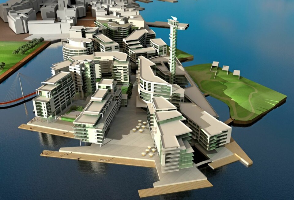 SE DET NÅ: Tjuvholmen i Oslo, slik det vil bli når det er ferdig i 2012. Allerede nå kan du se en av leilighetene.
