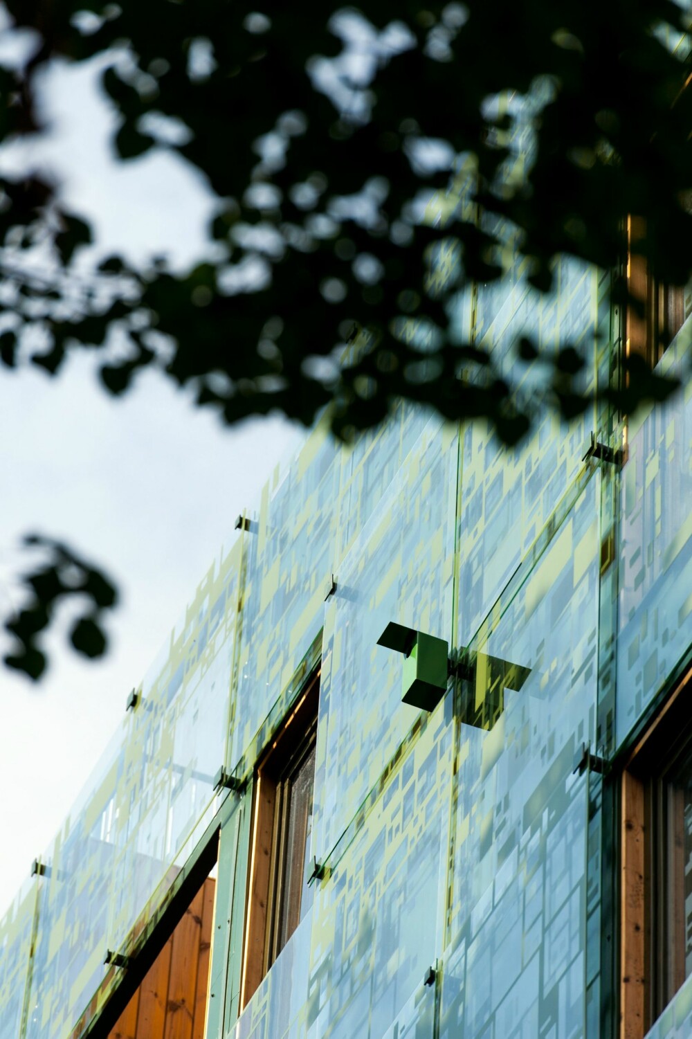 Bevinget arkitektur. Fasaden i
aluminium og glass er designet av Element arkitekter og utviklet i samarbeid med Modum
Glassindustri og Uppe. Her og der er det montert fuglekasser der byens småfugler kan ruge i fred.