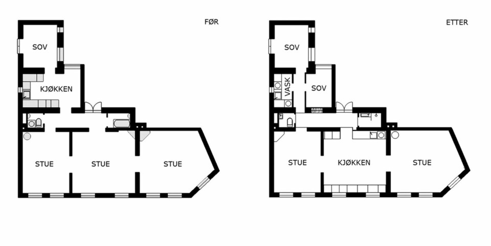 FLYTTET KJØKKENET: Arkitekten stokket om på rommene, og plasserte kjøkkenet mer sentralt i leiligheten.