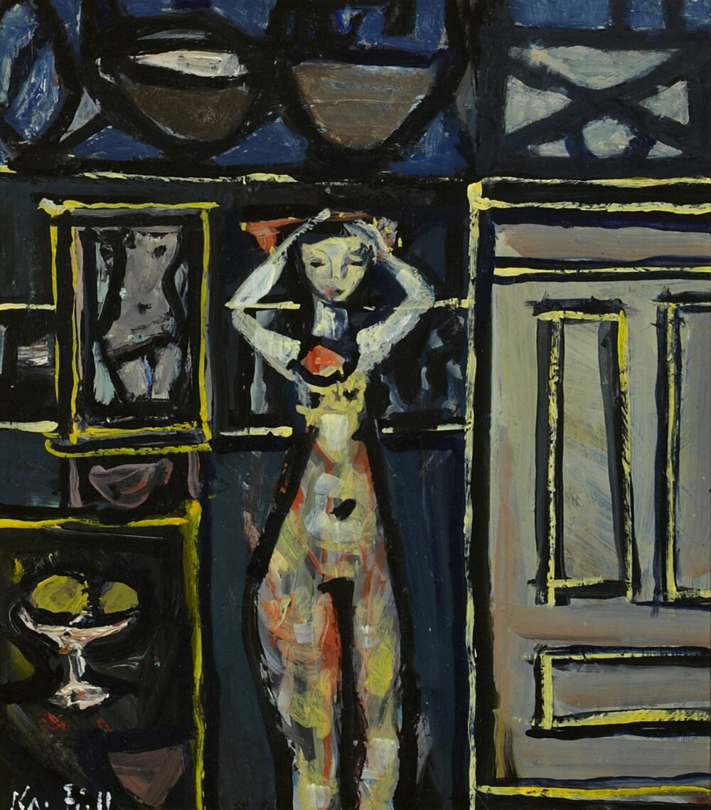 Store forventninger.Tretti år gammel ble Kai Fjell (1907-1989) utropt som Munchs etterfølger, men forskjellene er kanskje større enn likhetene. Fremdeles topper Munchs bilder listen over dyreste norske kunstverk. Fjells Modell i interiør (olje på plate) ble i år solgt for kr 36 000.