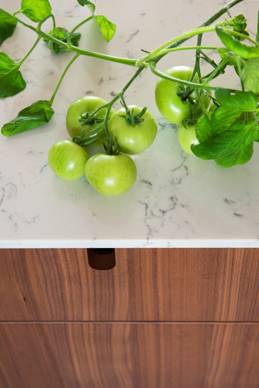 BENKEPLATEN: De marmoraktige benkeplatene er i solid steinkompositt Silestone Lyra. BENKEPLATEN: De marmoraktige benkeplatene er i solid steinkompositt Silestone Lyra.