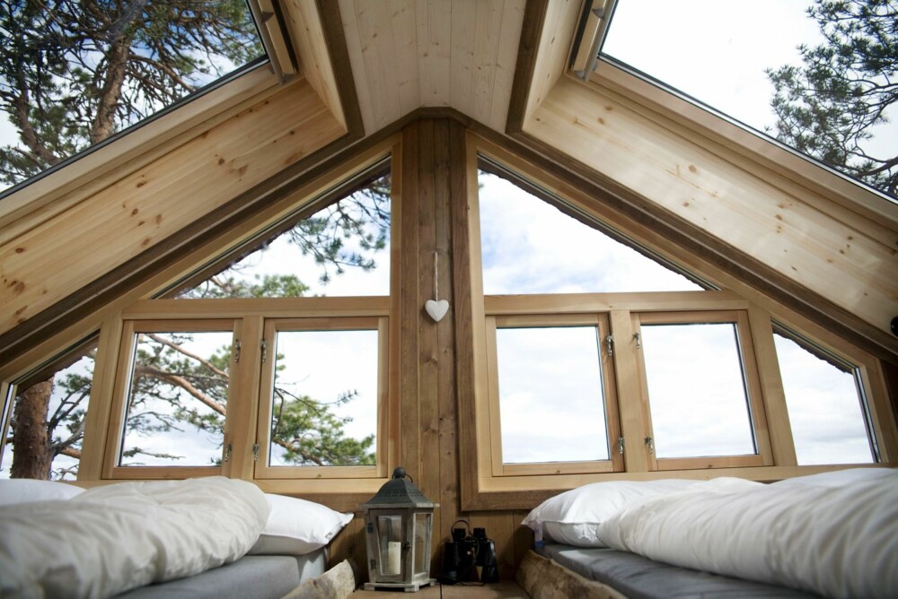 GLASSTAK: Sovehemsen er utstyrt med glasstak og glassflater som gir utsikt til stjernehimmel og naturen utenfor. GLASSTAK: Sovehemsen er utstyrt med glasstak og glassflater som gir utsikt til stjernehimmel og naturen utenfor.