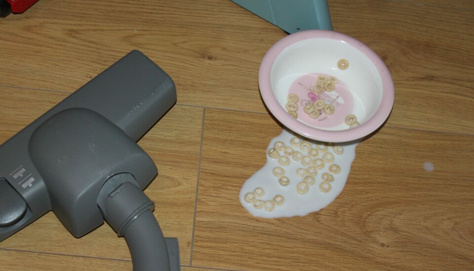 IKKE SMART: Støvsugeren din tåler minimalt med væske, så dette bør du fjerne med klut og mopp. FOTO: Trine Jensen