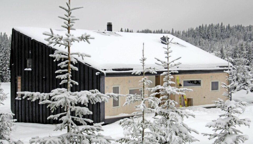 VELPREPARERT HYTTE: Skihytta tegnet av Jarmund/Vigsnæs Arkitekter ligger som en diger kampestein ute på hogstfeltet. Den er blant annet hedret med Velux-prisen for god design. Utvendig er den beiset svart som kull