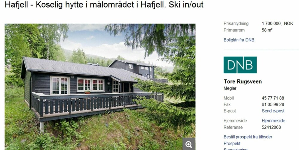 TIL SALGS: Hytte på Hafjell med tre soverom. Primærrom 58 kvm. Byggeår 1992. Prisantydning 1 700 000 kroner.