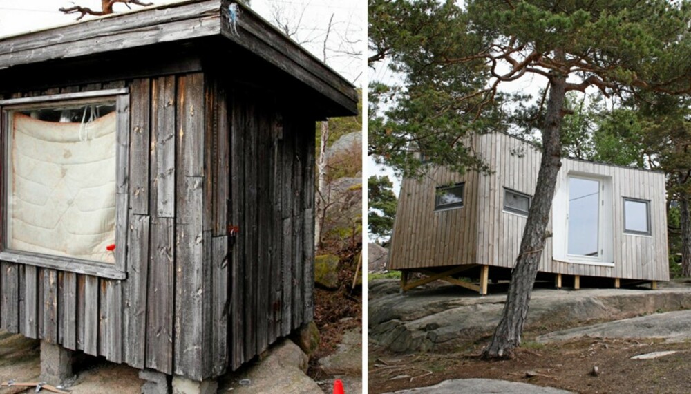 FØR OG ETTER: På Kråkerøy ved Fredrikstad ble den utslitte uteboden forvandlet til et moderne anneks.