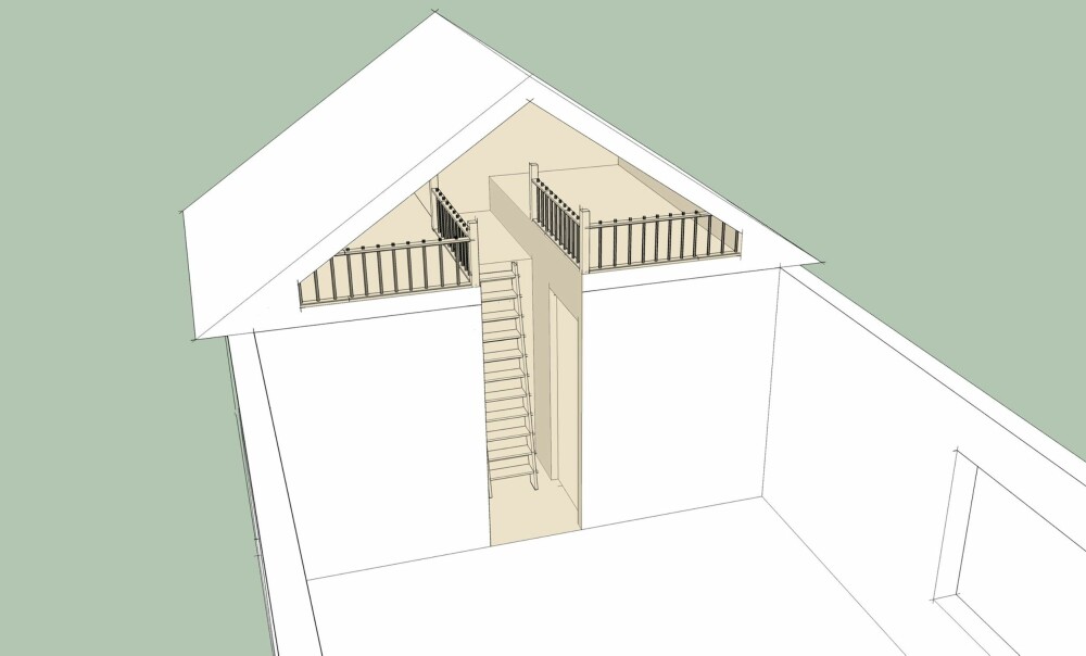 BEDRE PLASS: Vil du spare plass i hovedrommet, kan trappen trekkes inn i en nisje. TEGNING: Øivind Lie