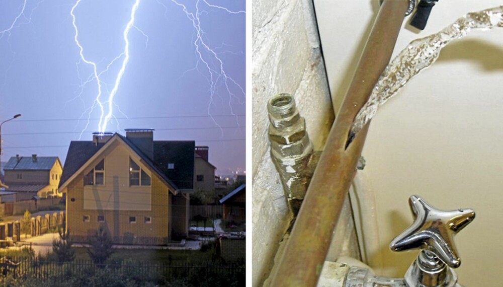 MILLIONSKADER: Det er større risko for at huset ditt enten blir rammet av lynnedslag eller vannskader enn at noen skal bryte seg inn i det.