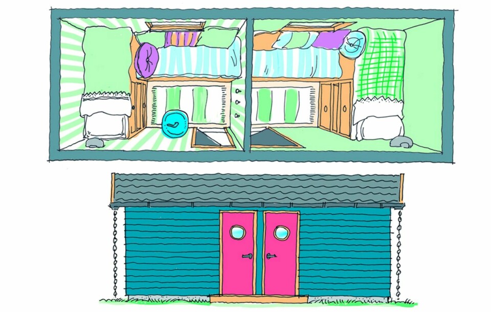 MINIHOTELL: To små 'hotellrom' med plass til totalt fire personer er et godt tilskudd til hovedhytta når gjestene banker på. Sengen er sofa om dagen og sengen har oppbevaring under.