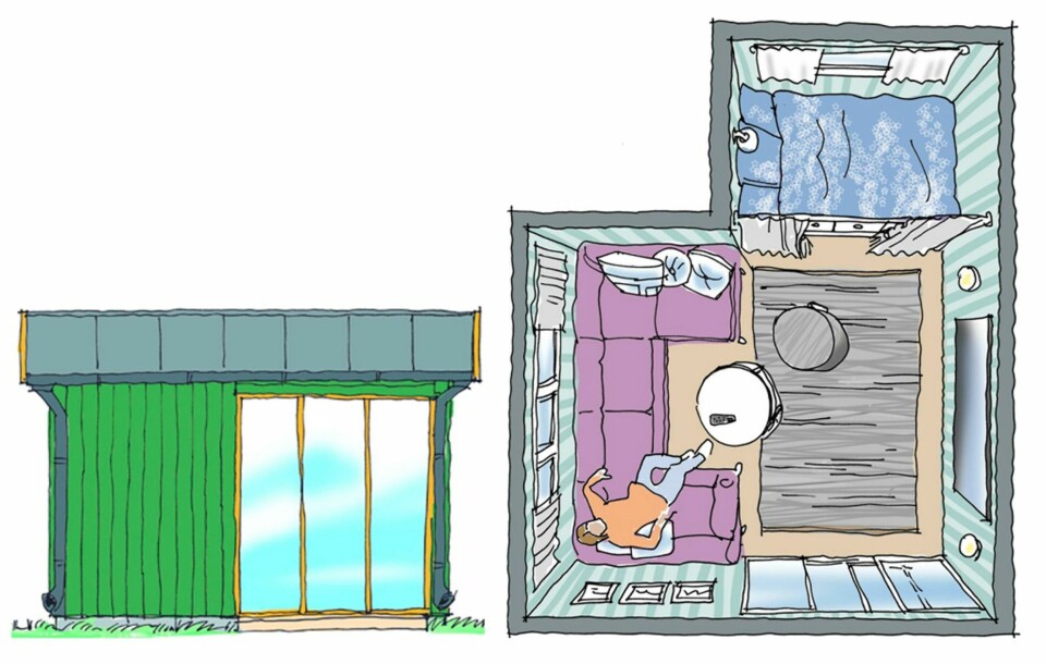 FRISTED: Sofa, TV og seng er alt som trengs for å gjøre tenåringen fornøyd. Skyvedører sparer plass og forheng foran soveplassen skaper et koselig sovehjørne.