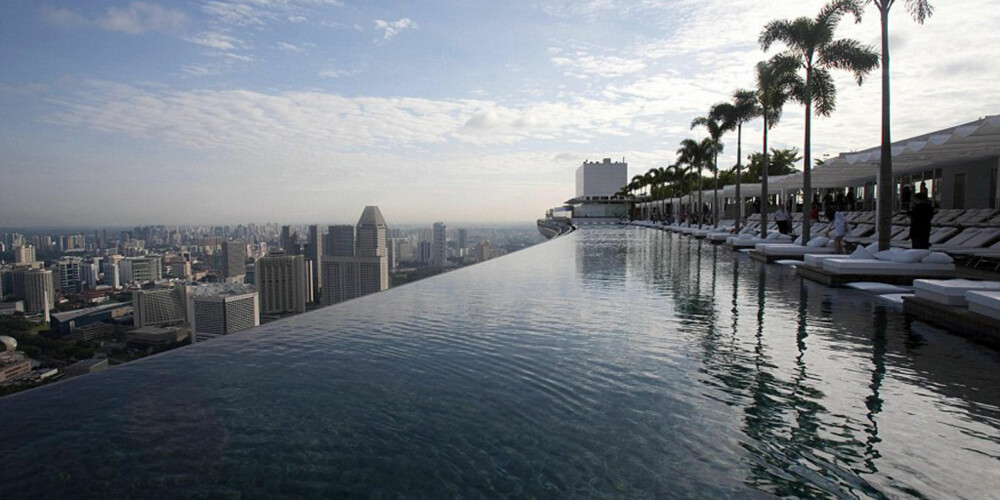 IKKE FOR DEG MED HØYDESKREKK: Her svømmer du med panoramautsikt over storbyen Singapore.