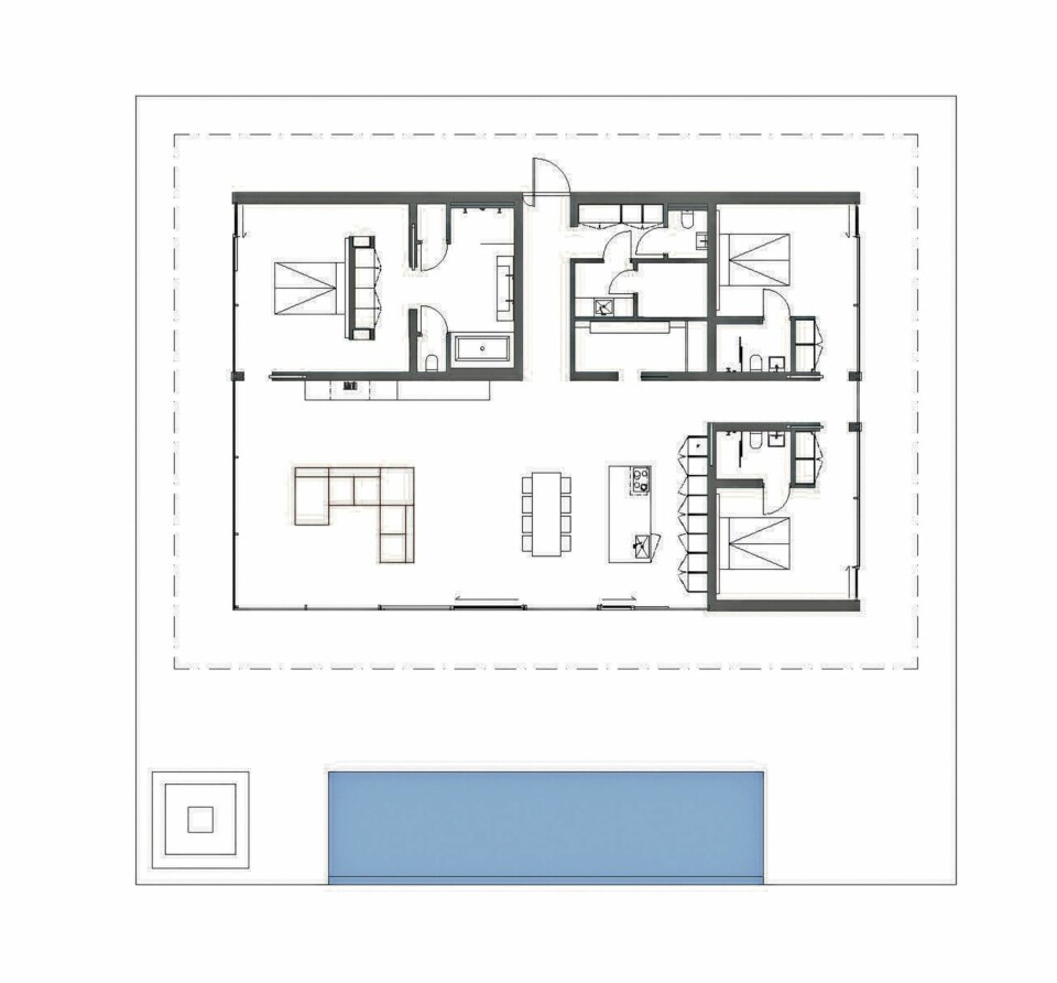 PLANSKISSE: Slik er rominndelingen i sommerhuset.