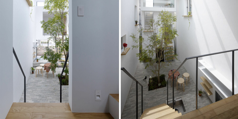 RETT UT I HAGEN: Fra andre etasje i huset går trappen rett ut i den skjulte hagen i midten.
