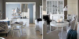 ALT i ETT: Stuen til interiørdesigner Aina Steen har rom for hele familien. Her er fra kaminkroken med godstolene som er yndlingstedet på kalde dager, og fra spisestuen som ligger rett ved det åpne kjøkkenet.
