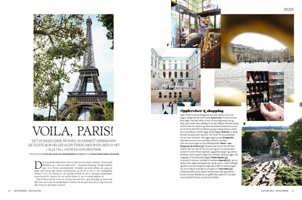 NY LAYOUT: Flere eksempler på den nye layouten. Reisesaken til Paris er spekket med gode tisp og herlig inspirasjon.