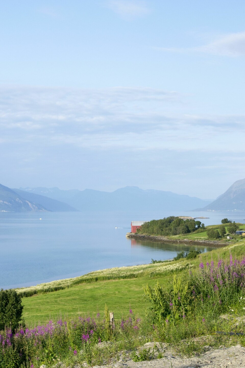 UTENFOR HARSTAD: Som et maleri ligger den flotte nordnorske naturen like utenfor dørstokken på Halsebø. Den flotte utsikten var en sterk medvirkende årsak til at det var nettopp hit Hilde og Rune ønsket å flytte i 2010.