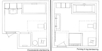 PLANLØSNING: Ved å stjele en kvadratmeter fra gangen kunne interiørarkitekten løse problemene familien irriterte seg over. Her ser du planløsningen før (til venstre) og etter (til høyre) oppussing.
