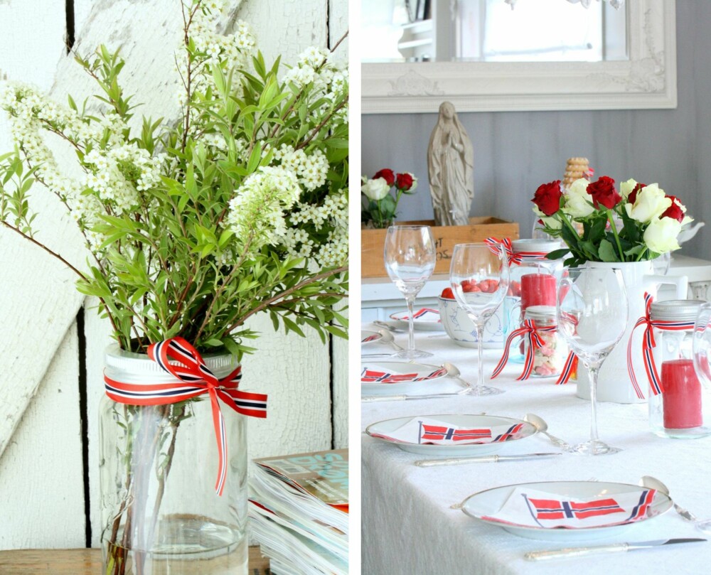 EN DAG FOR BLOMSTER: Hjemme hos Lise Mari Stang-Jacobsen pynter hun gjerne med  brudespirea og roser.