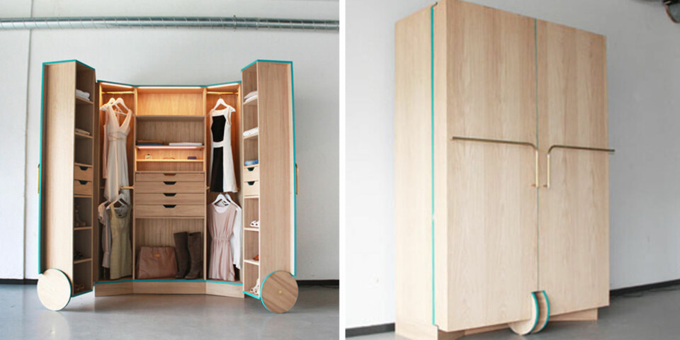 KOMPAKT WALK-IN: Hva med en løsning som dette smarte skapet? Her åpner du bare opp, og vips; walk-in garderoben åpenbarer seg.